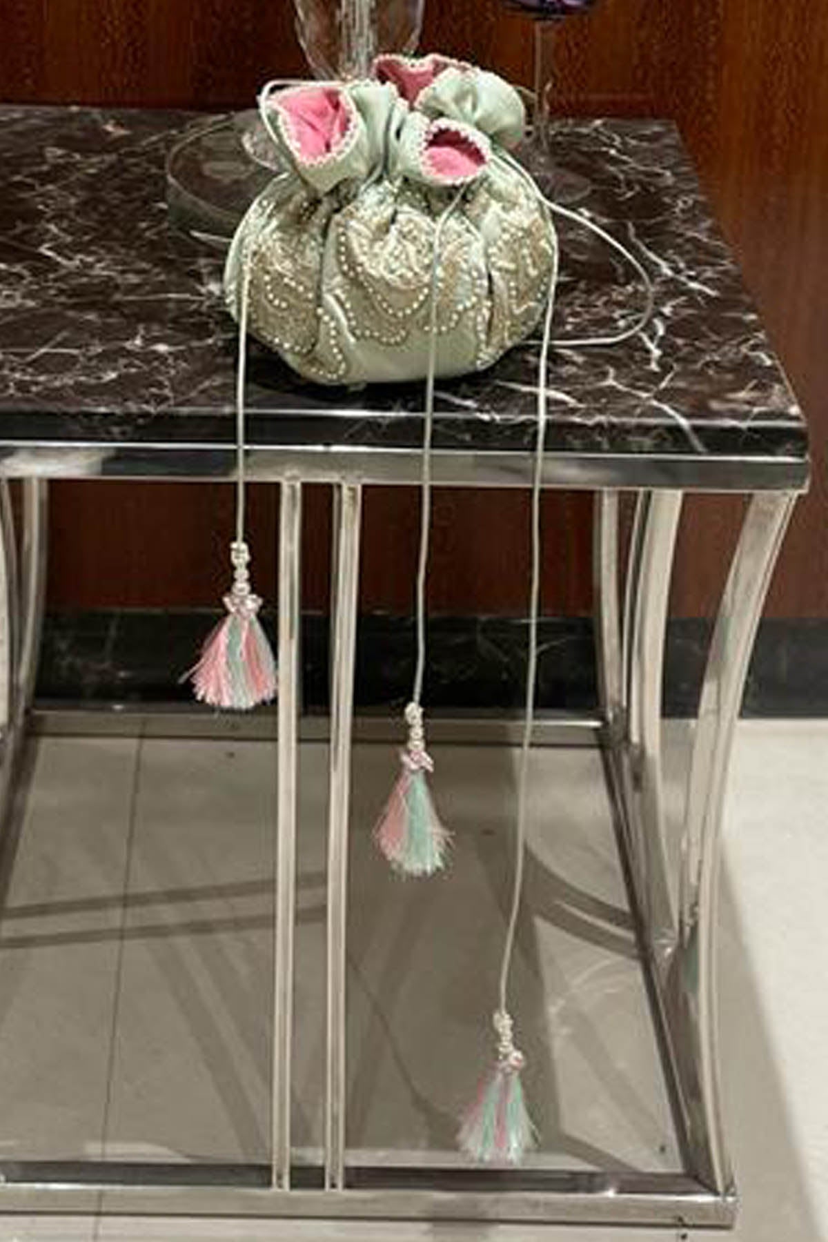 Buy Green Silk Embroidered Potli Online